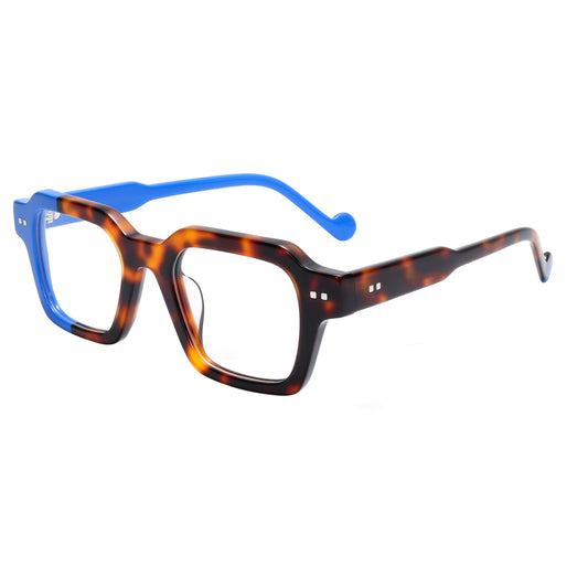 LuxOn VZ50296A Retro Lamination Optical - კუს ბაკნის ეფექტი ლურჯი დეტალებით ოპტიკური ჩარჩო / tortoiseshell blue optical frame